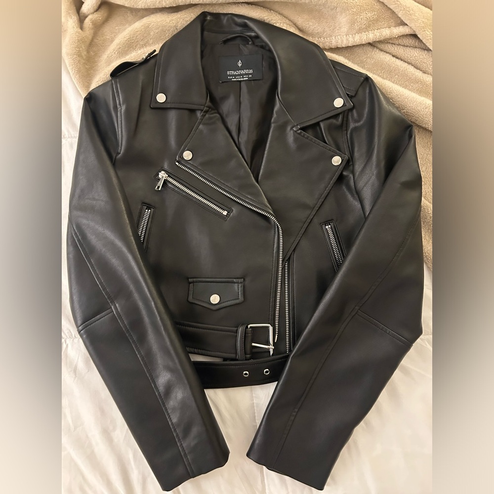 Faux leather coat with silver detailing